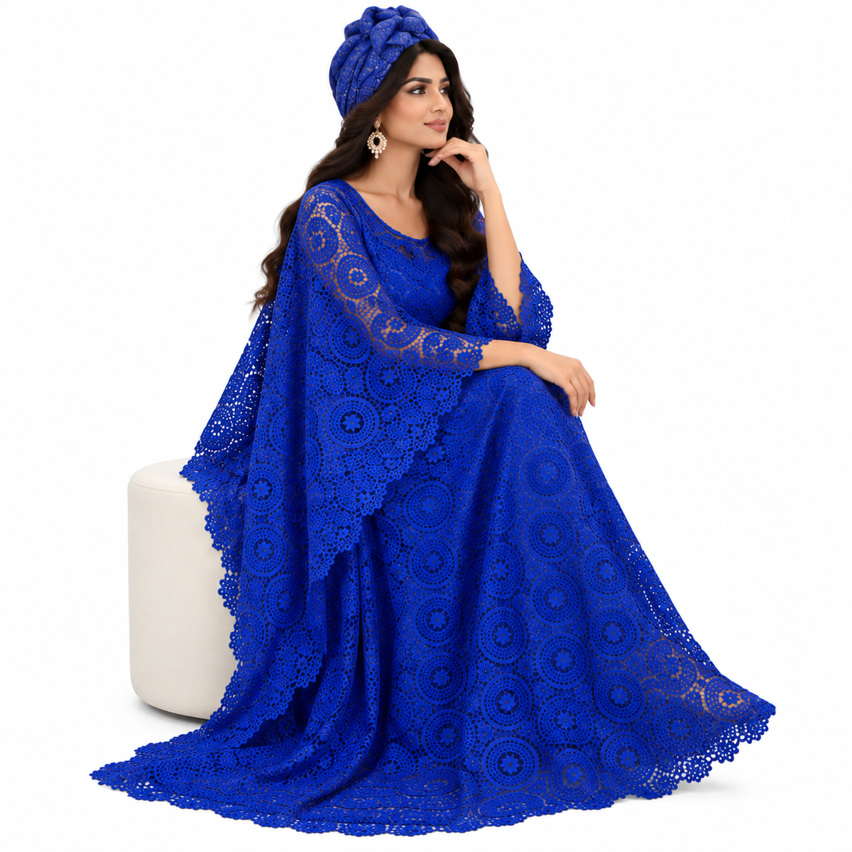 Royal Blue Lace Baju Kaftan Dress