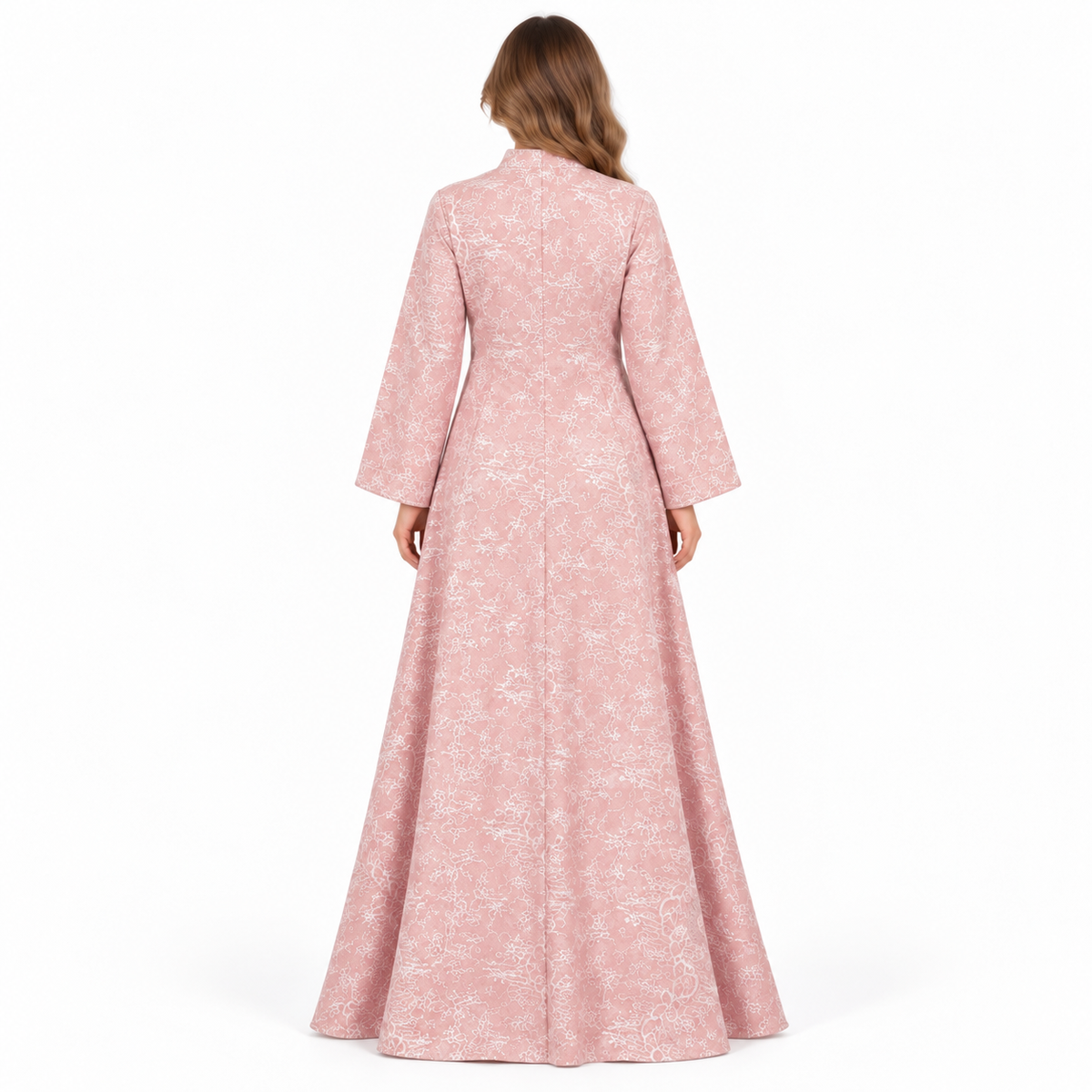 Elegant Pink Floral Sequin Embroidered Kaftan