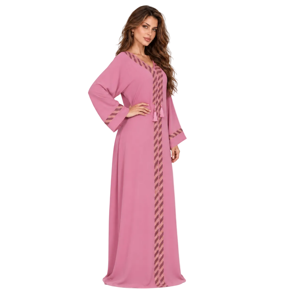Pink Gold Trim Evening Elegant Kaftan