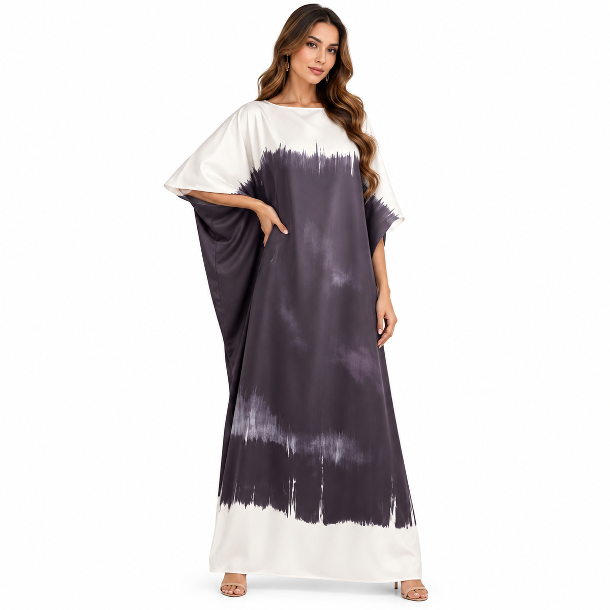 Off White Charcoal Brushstroke Baju Kaftan