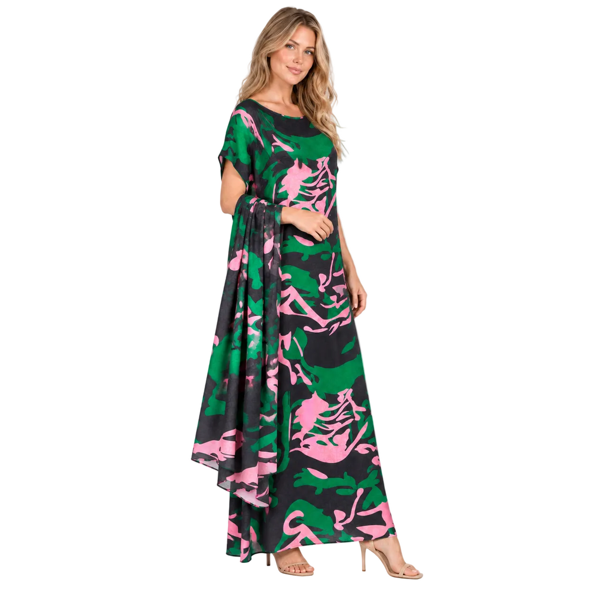 Multi Color Abstract Silk Satin Kaftan