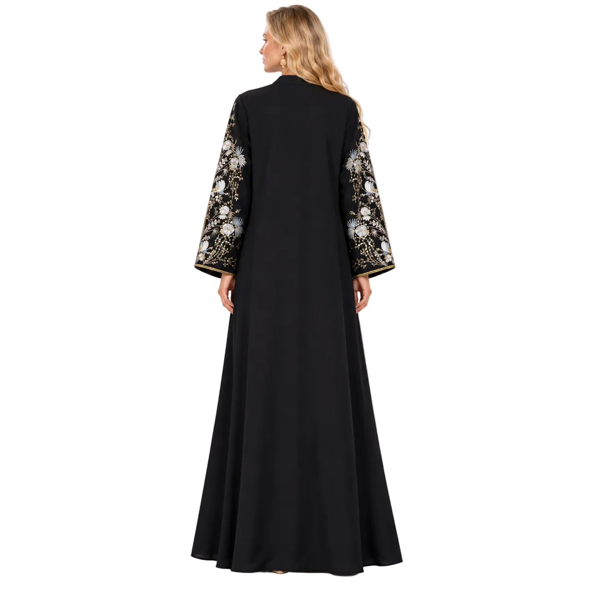 Elegant Black Floral Embroidered Gamis Kaftan