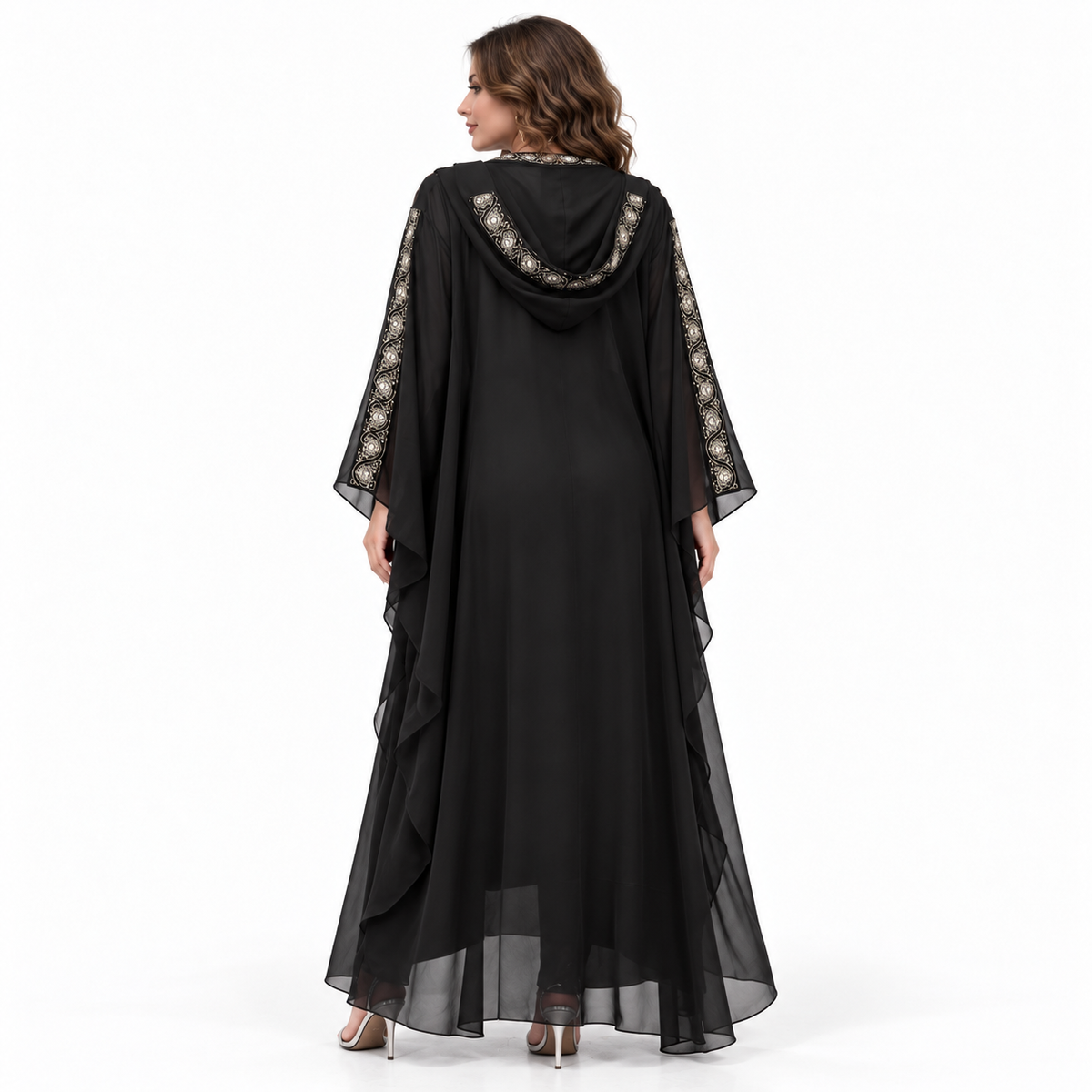 Black Embroidered Flowing Evening Elegant Kaftan