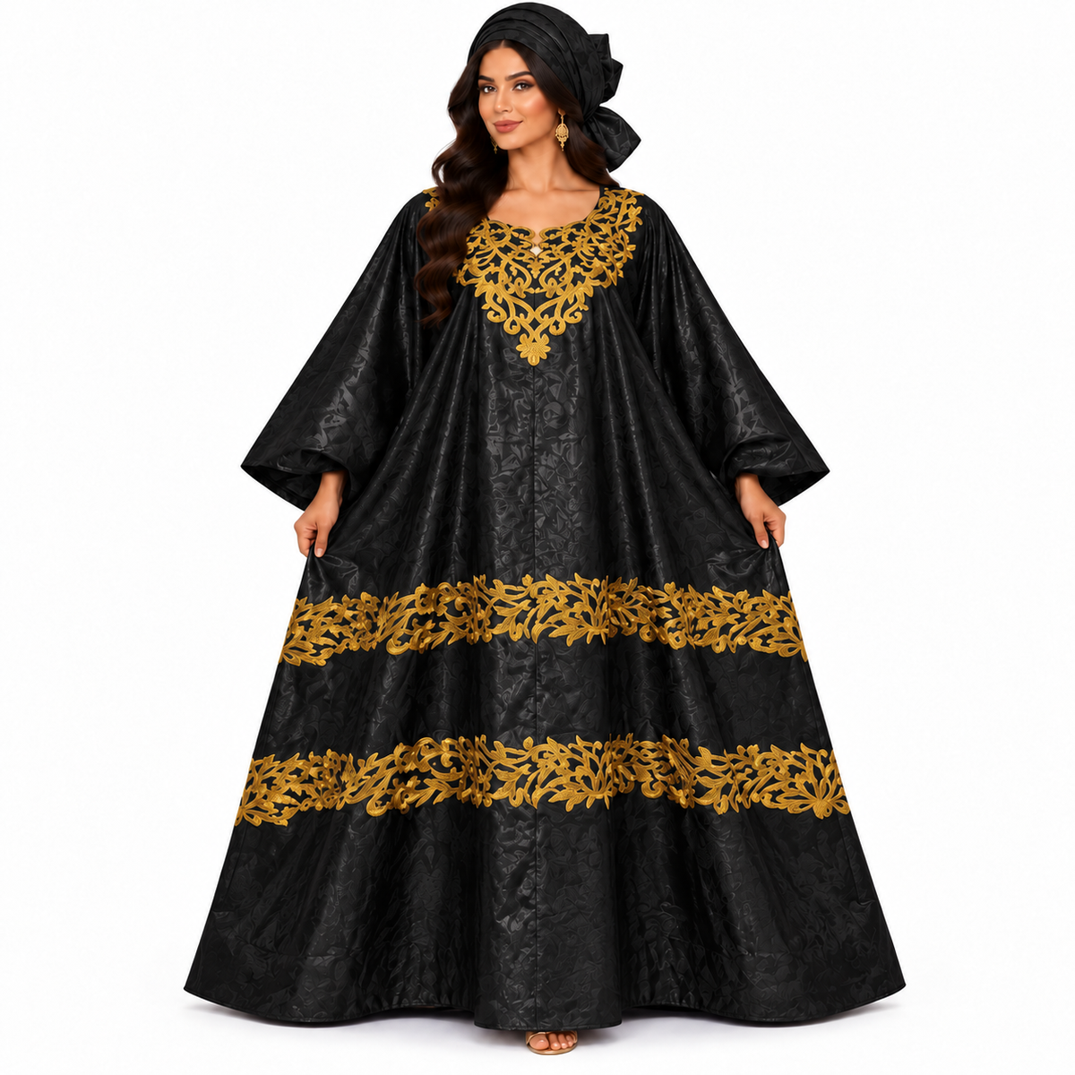 Black Gold Embroidered Luxury Baju Kaftan