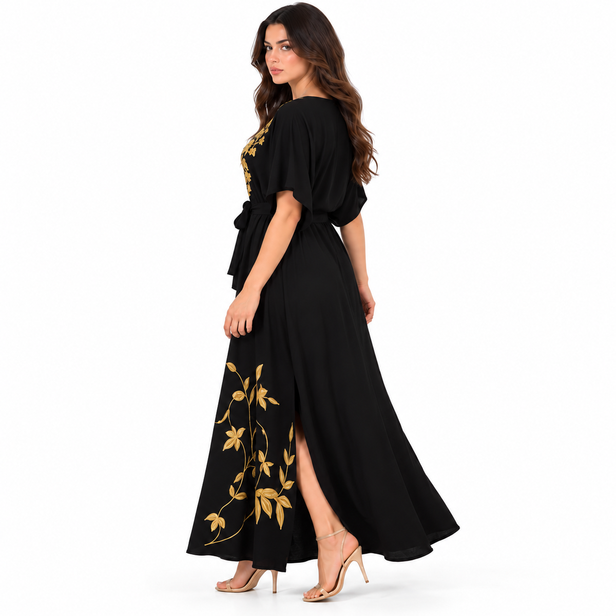 Black Kaftan With Elegant Gold Embroidery
