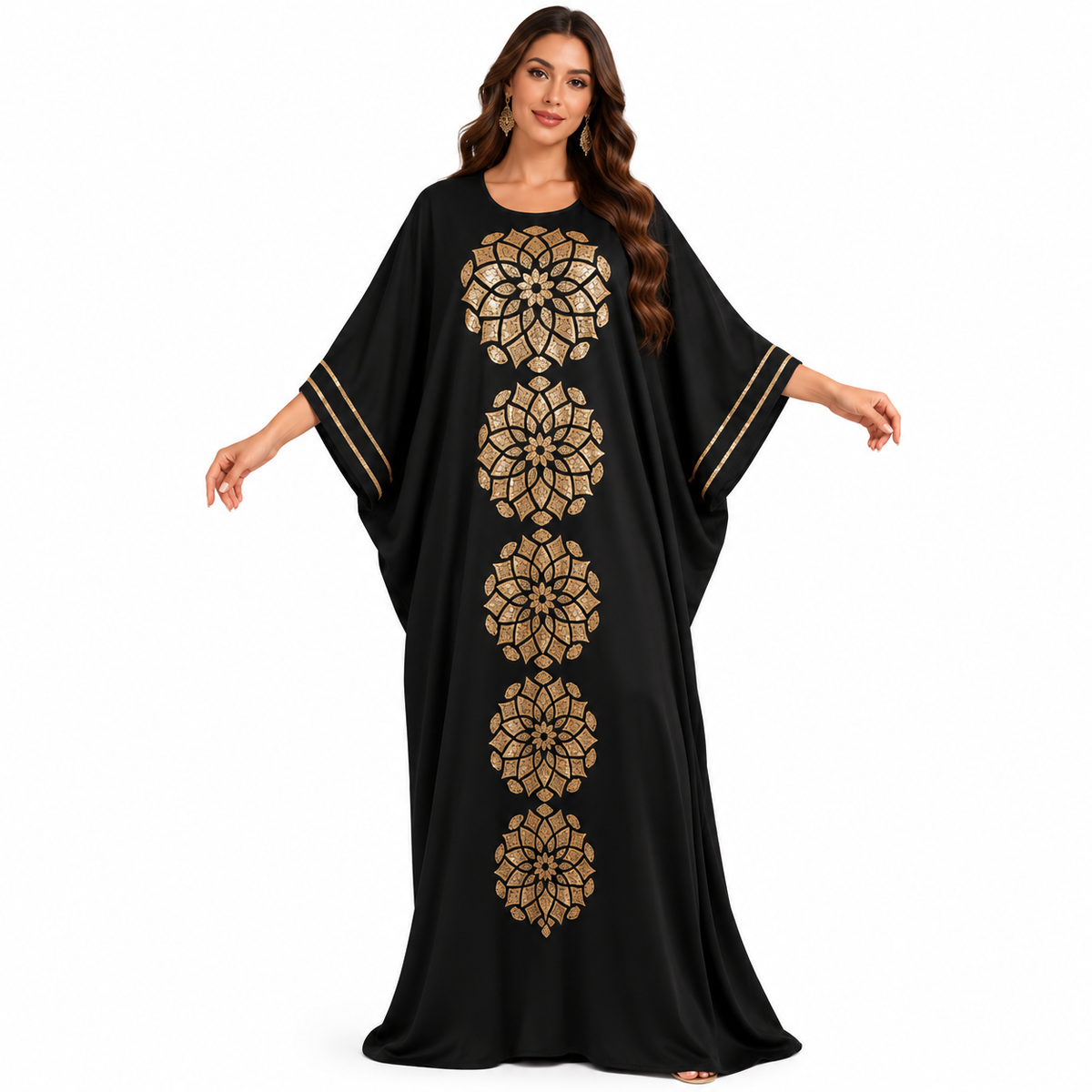 Black Gold Mandala Embellished Baju Kaftan