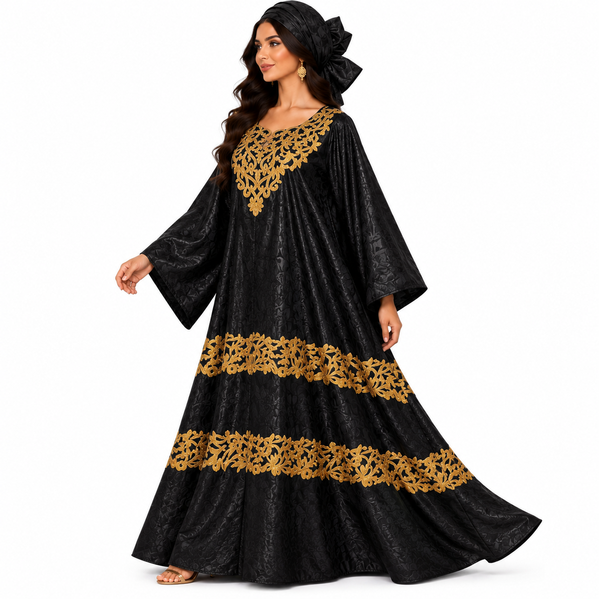 Black Gold Embroidered Luxury Baju Kaftan