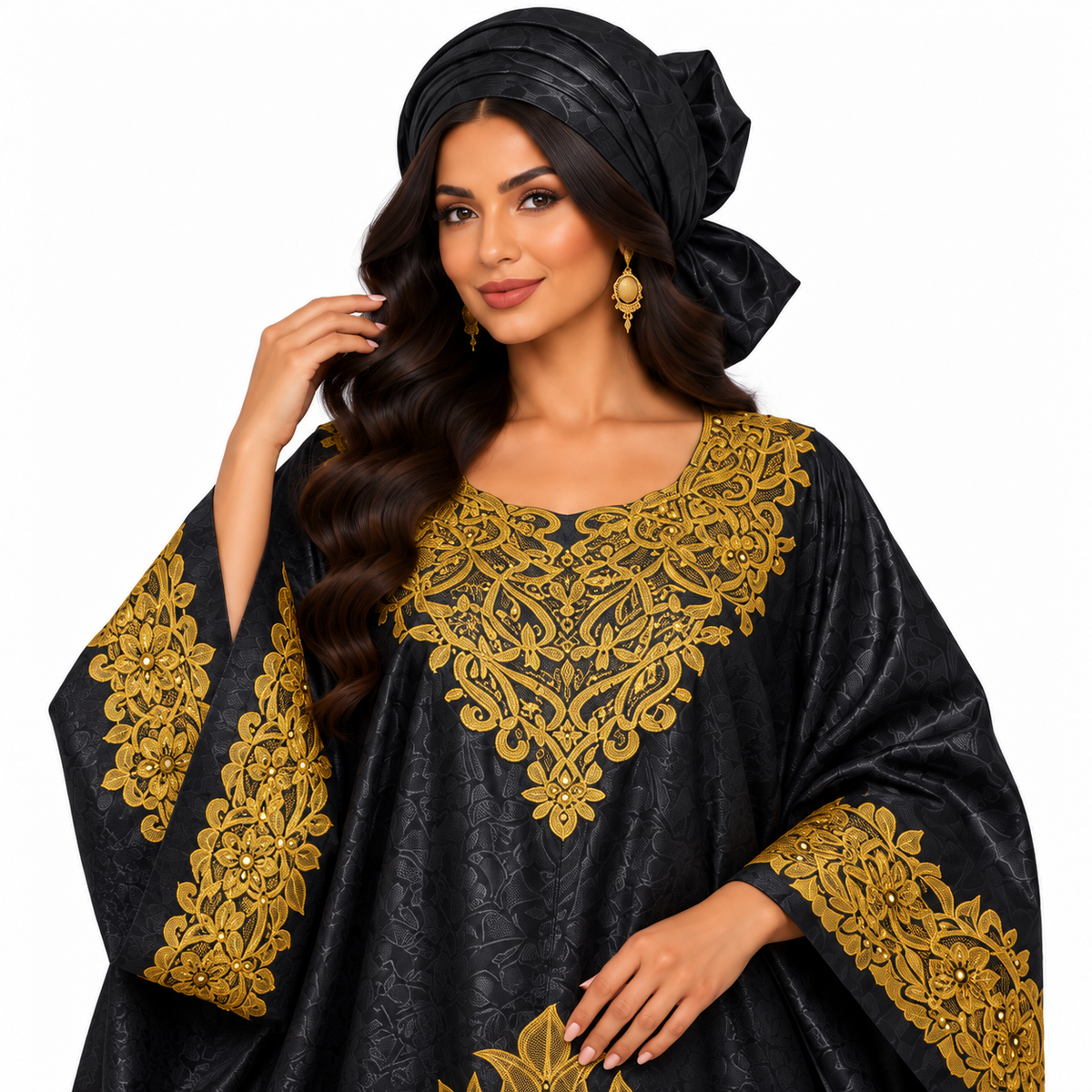 Black Gold Floral Embroidered Baju Kaftan