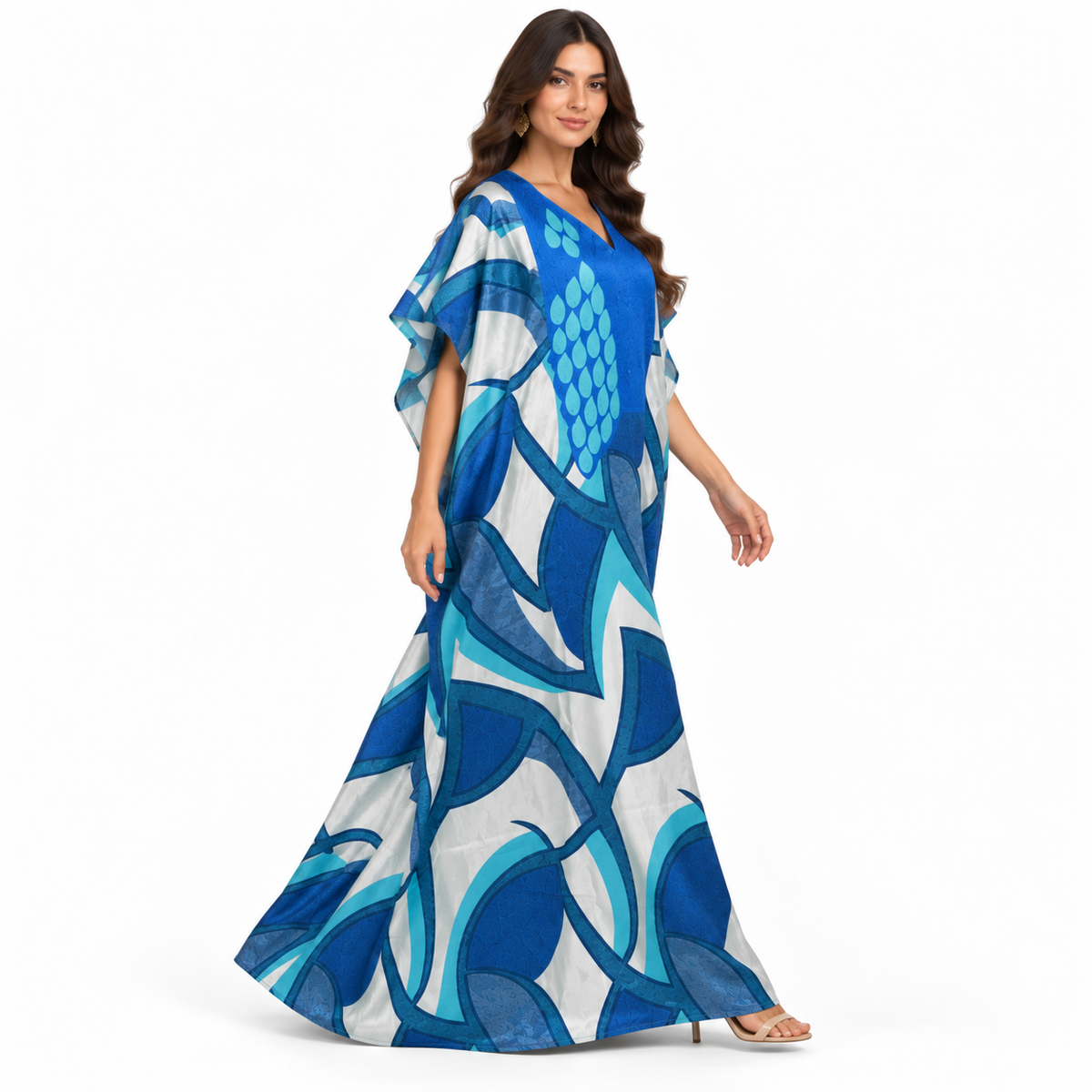 Blue Abstract Print Flowing Baju Kaftan