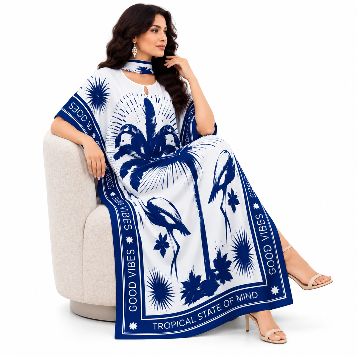 Deep Blue Printed Women’s Baju Kaftan
