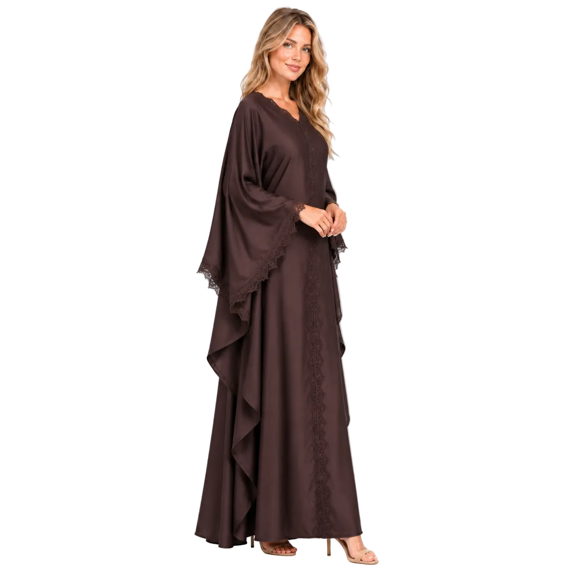 Chocolate Brown Elegant Silk Satin Kaftan