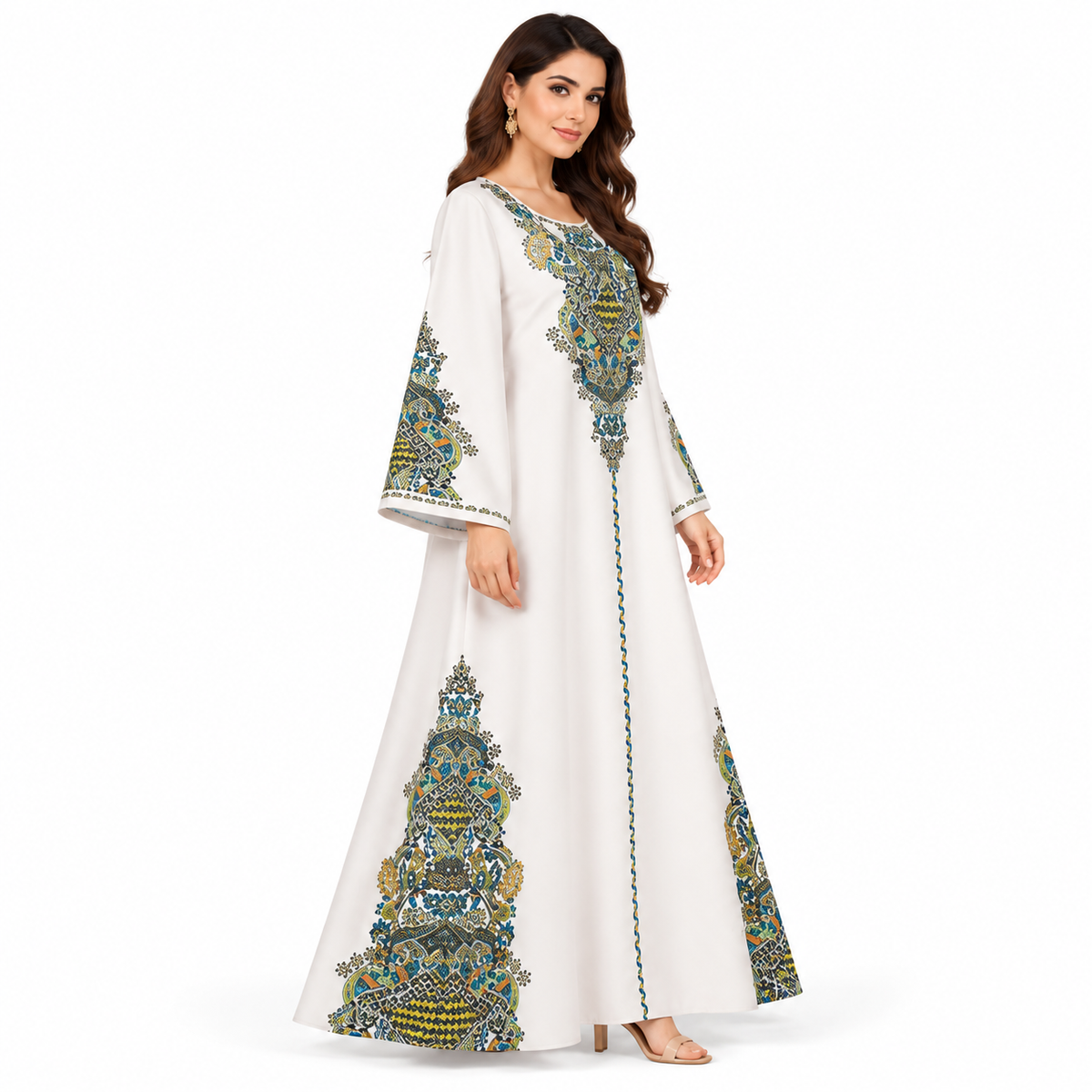 Elegant Pakistani Grey Embroidered Maxi Kaftan