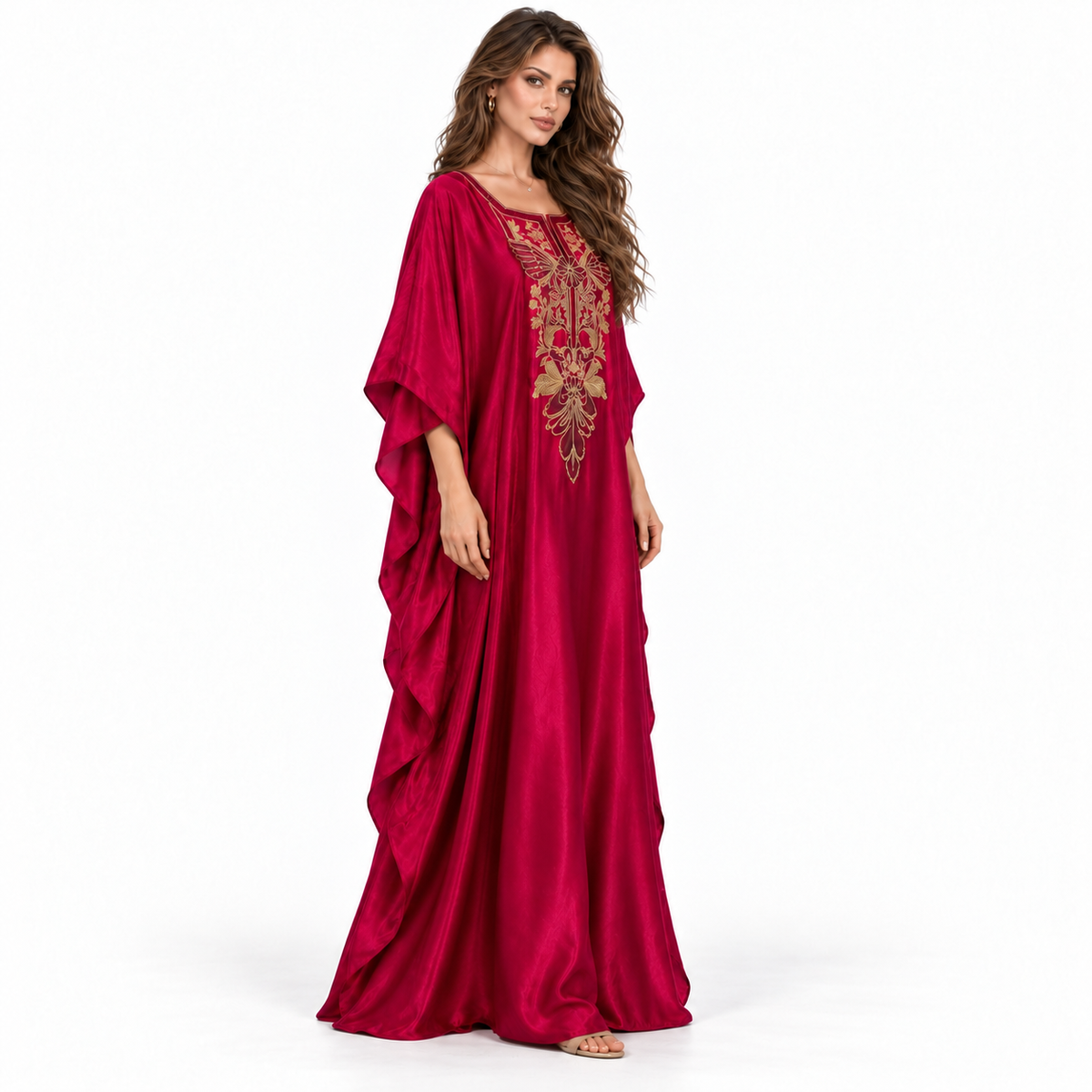 Magenta Gold Embroidered Luxury Elegant Kaftan