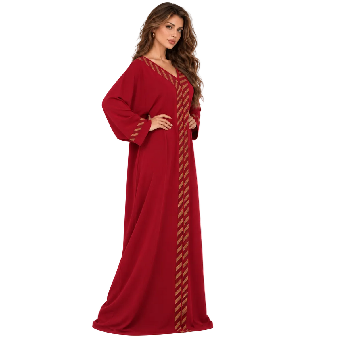 Red Gold Trim Evening Elegant Kaftan