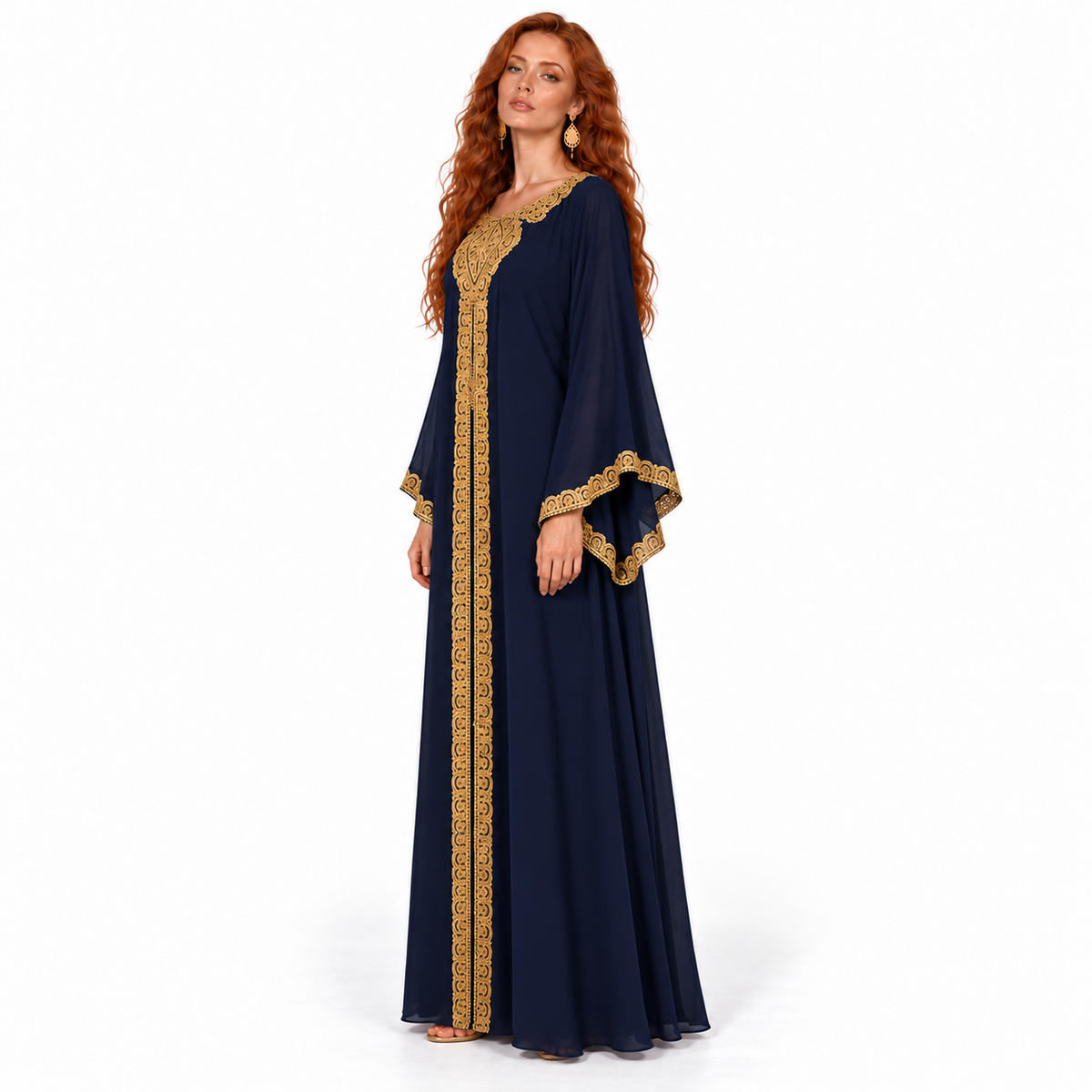 Navy Gold Embroidered Luxury Lebaran Kaftan