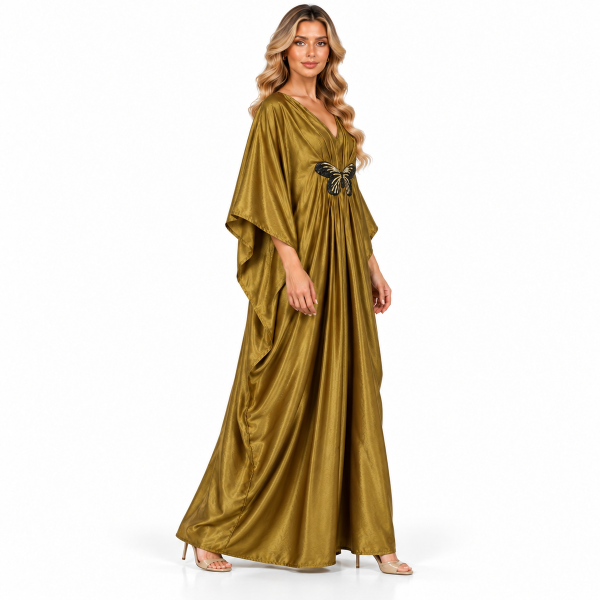 Modern Kaftan Golden Butterfly Satin Dress