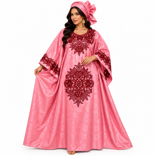 Pink Burgundy Embroidered Luxury Baju Kaftan