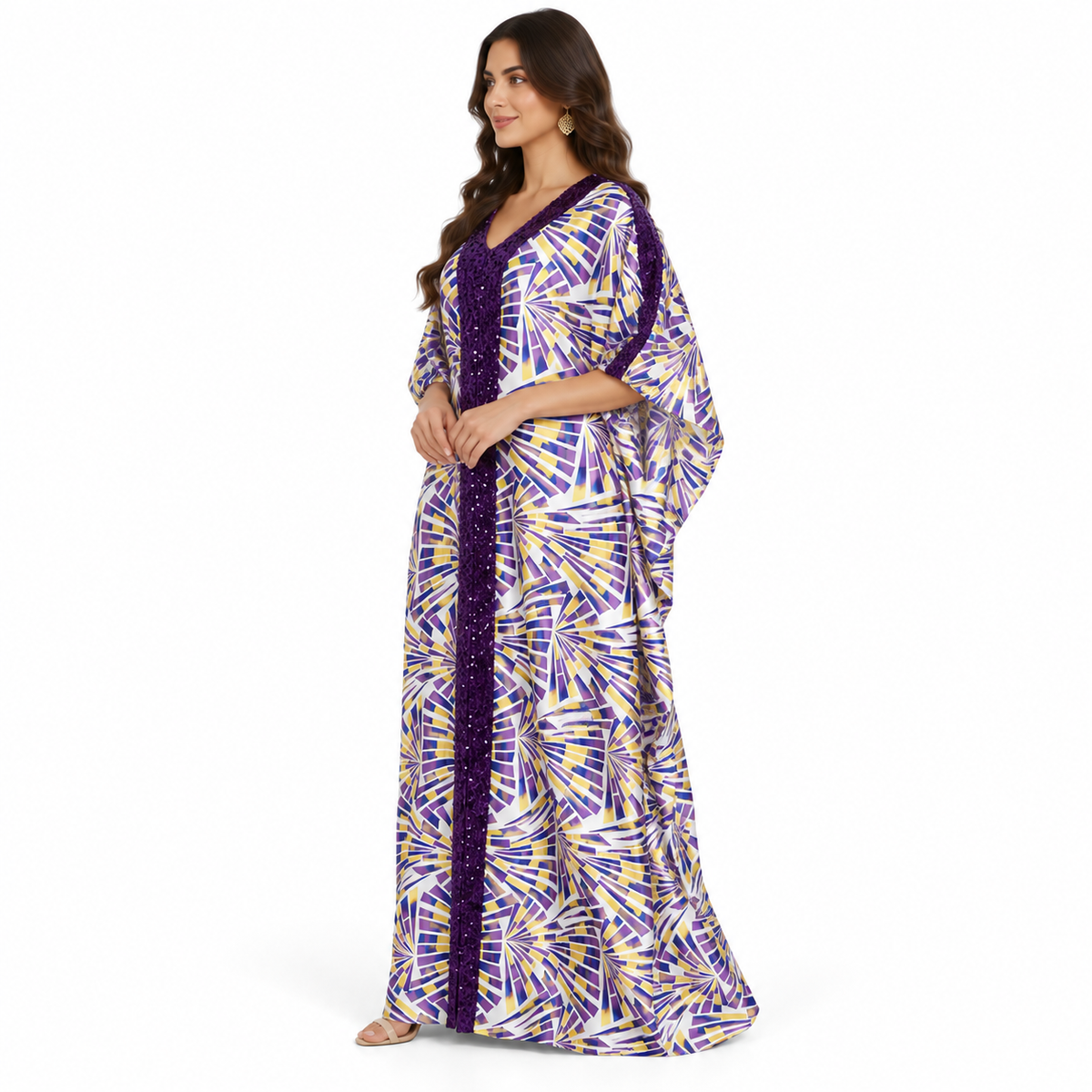 Purple Gold Geometric Sequin Baju Kaftan
