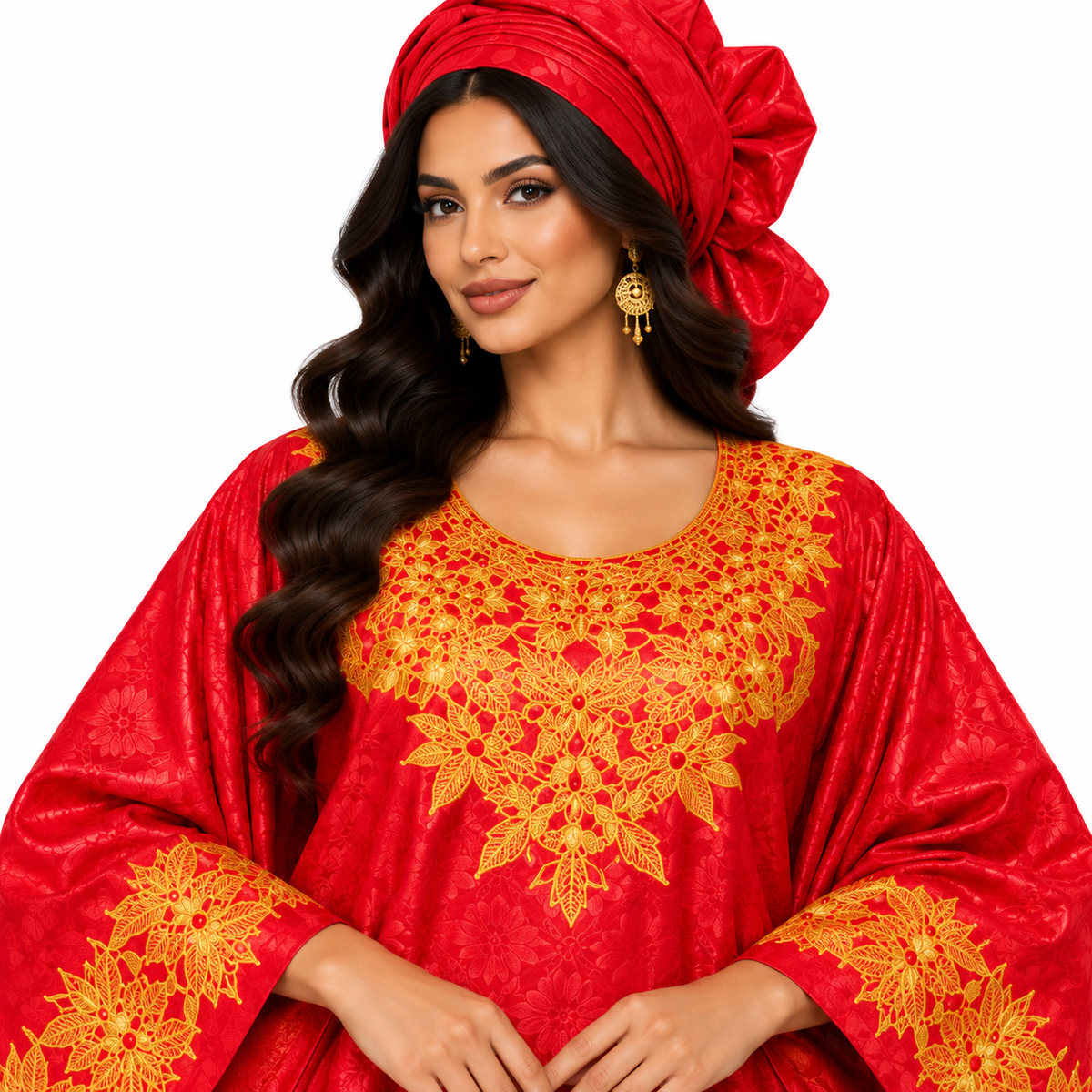 Red Gold Embroidered Luxury Baju Kaftan