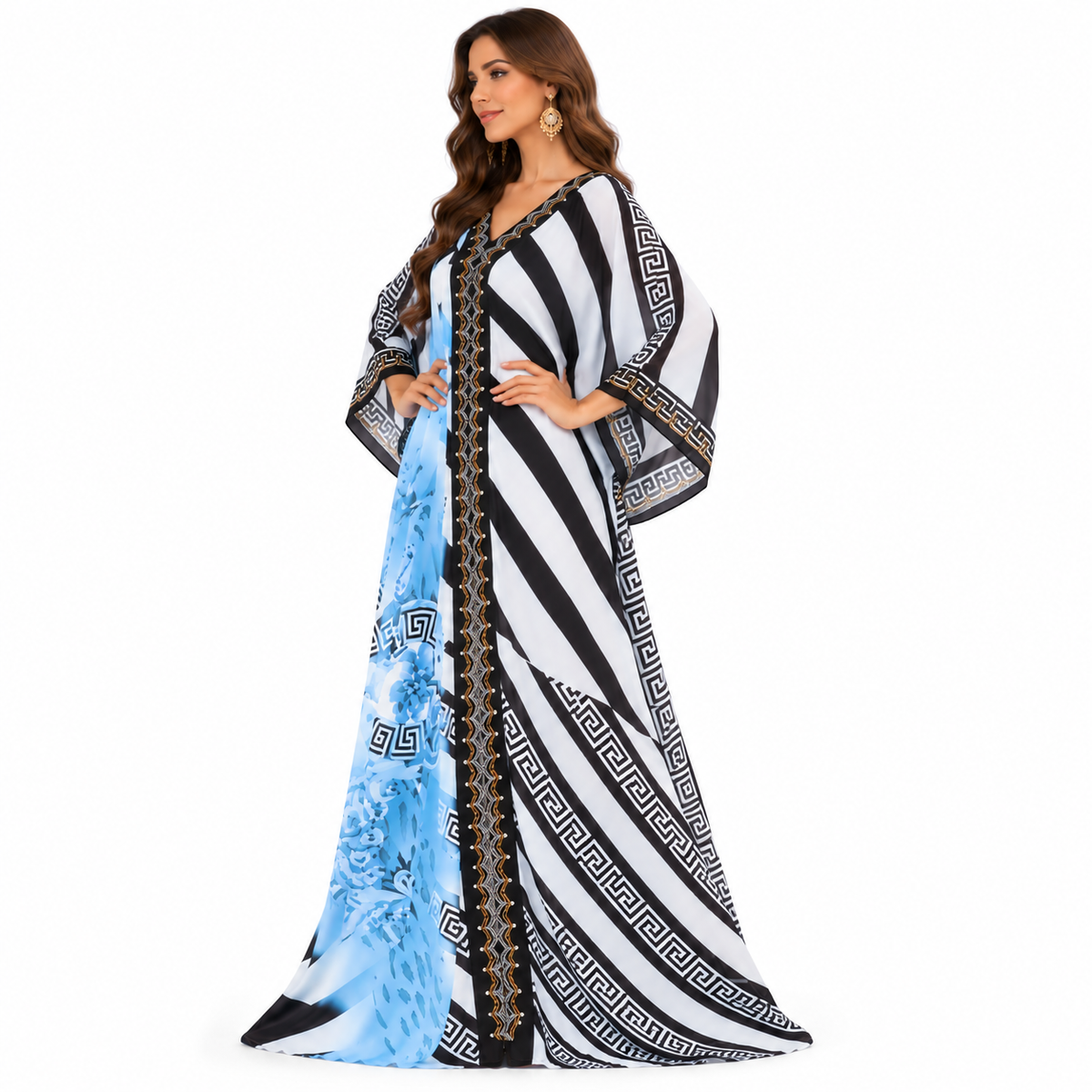 Blue Geometric Floral Luxury Baju Kaftan