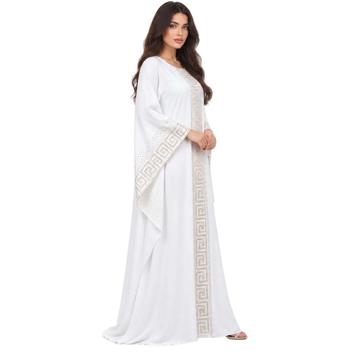 White Kaftan With Elegant Geometric Embroidery