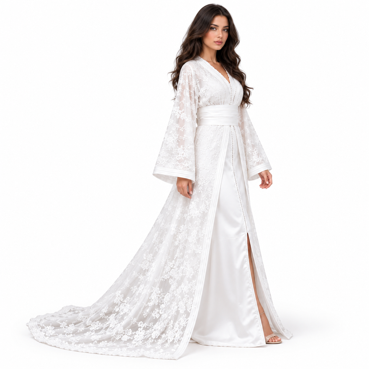 White Kaftan With Elegant Floral Embroidery