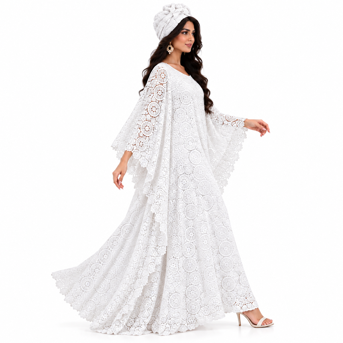 White Lace Flowing Baju Kaftan Dress