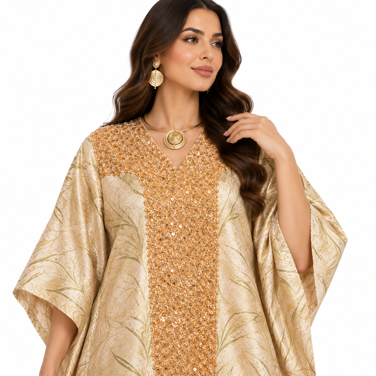 Champagne Gold Jacquard Sequin Baju Kaftan