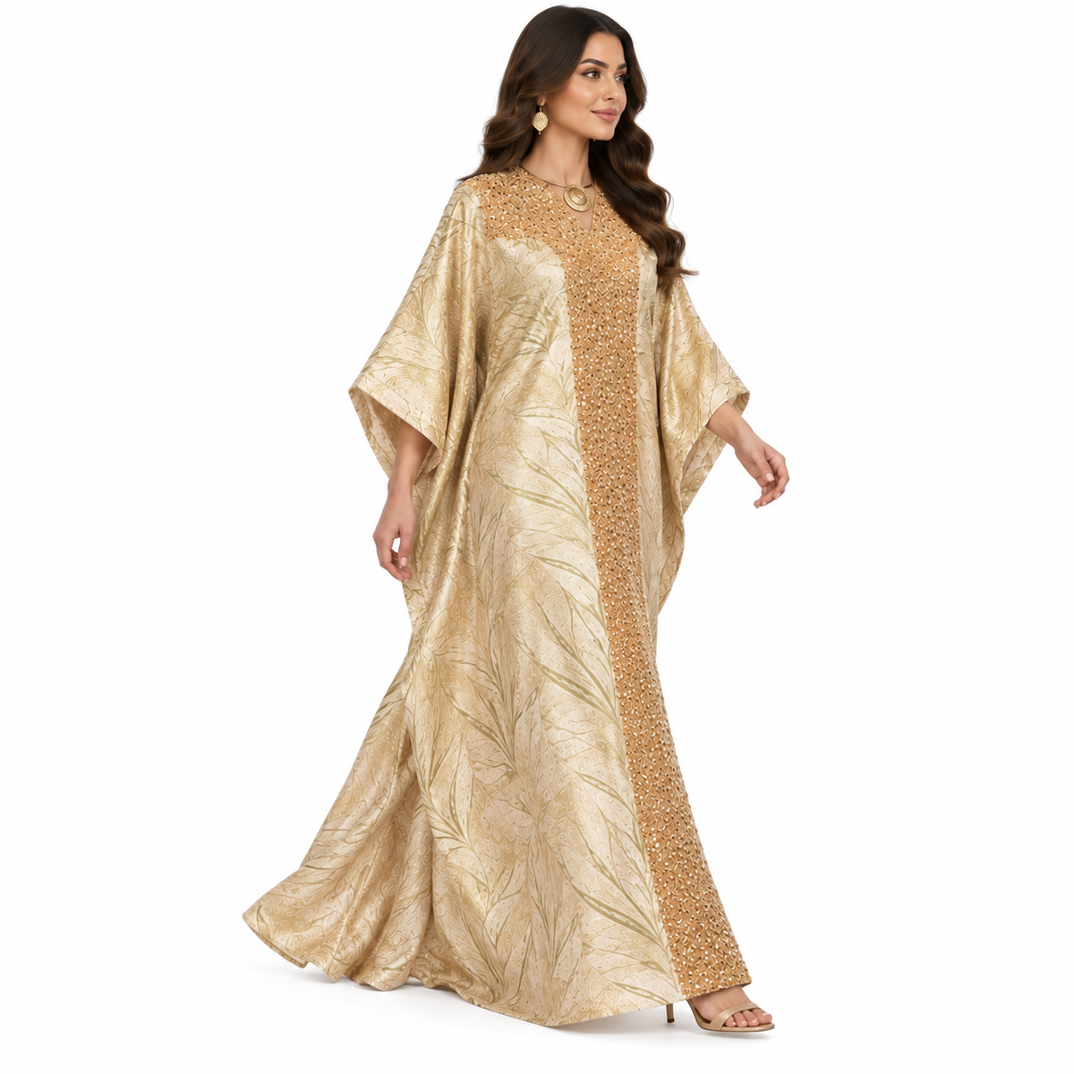 Champagne Gold Jacquard Sequin Baju Kaftan