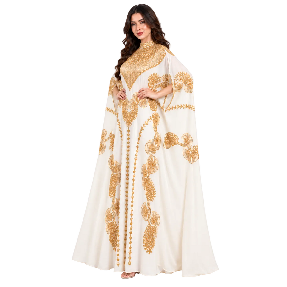 Apricot Gold Embroidered Plus Size Kaftan
