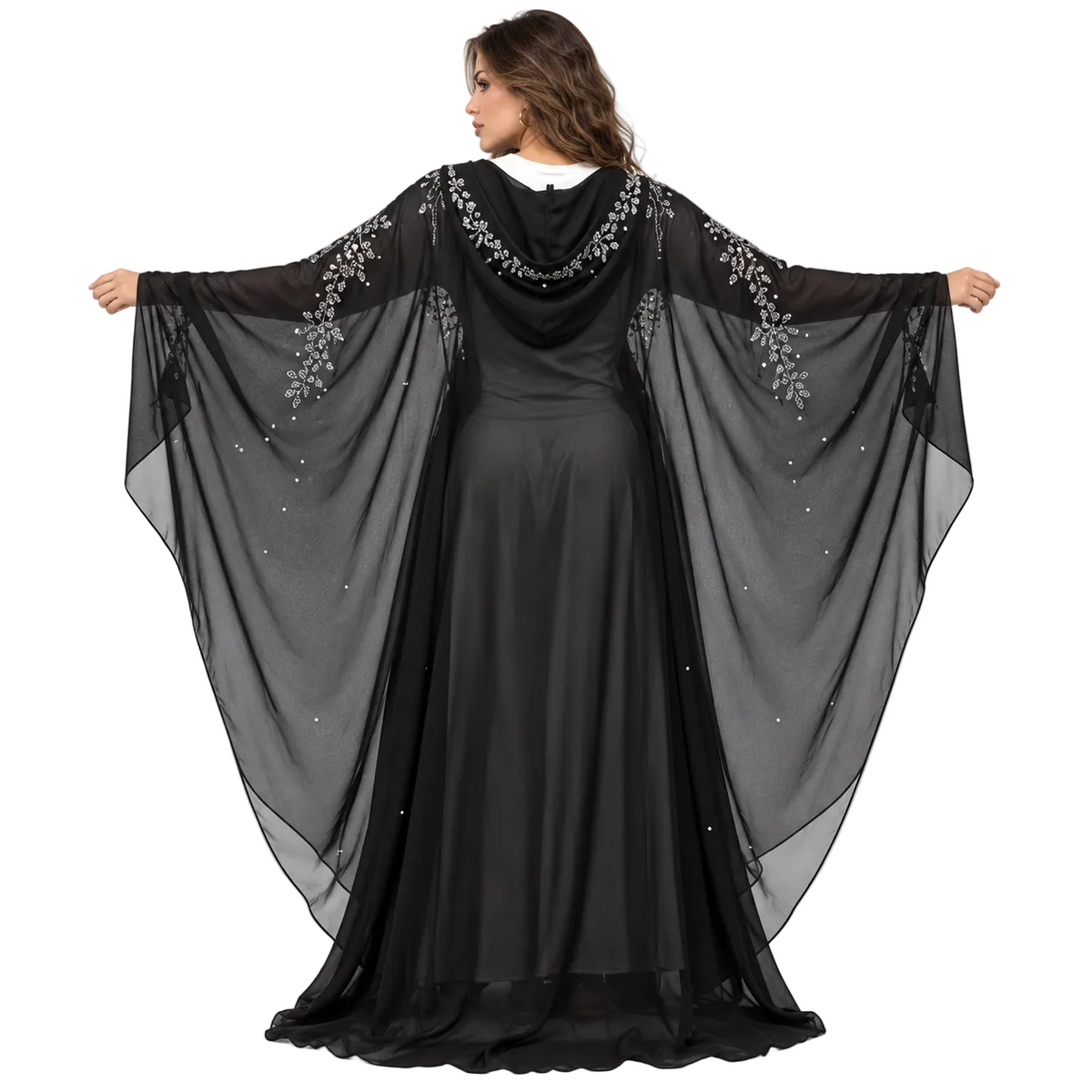 Black Embellished Butterfly Sleeve Elegant Kaftan