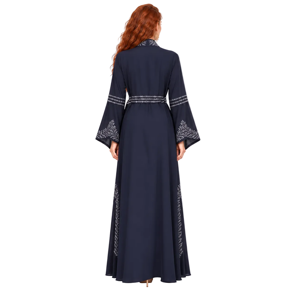 Elegant Navy Blue Embroidered Lebaran Kaftan