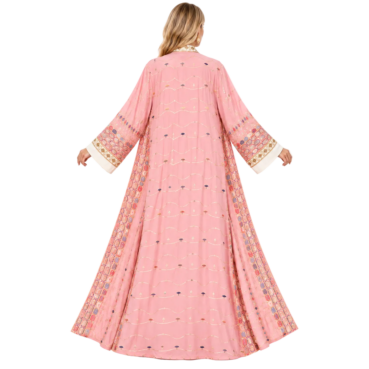 Pink Embroidered Two Piece Gamis Kaftan