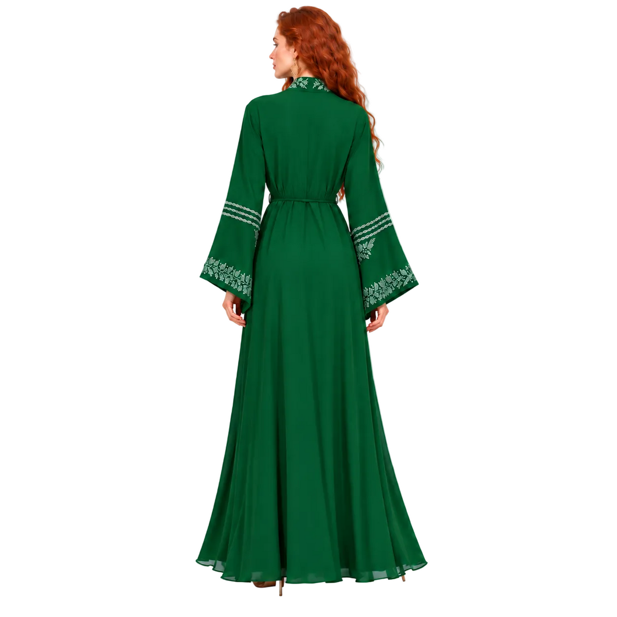 Emerald Green Embroidered Elegant Lebaran Kaftan