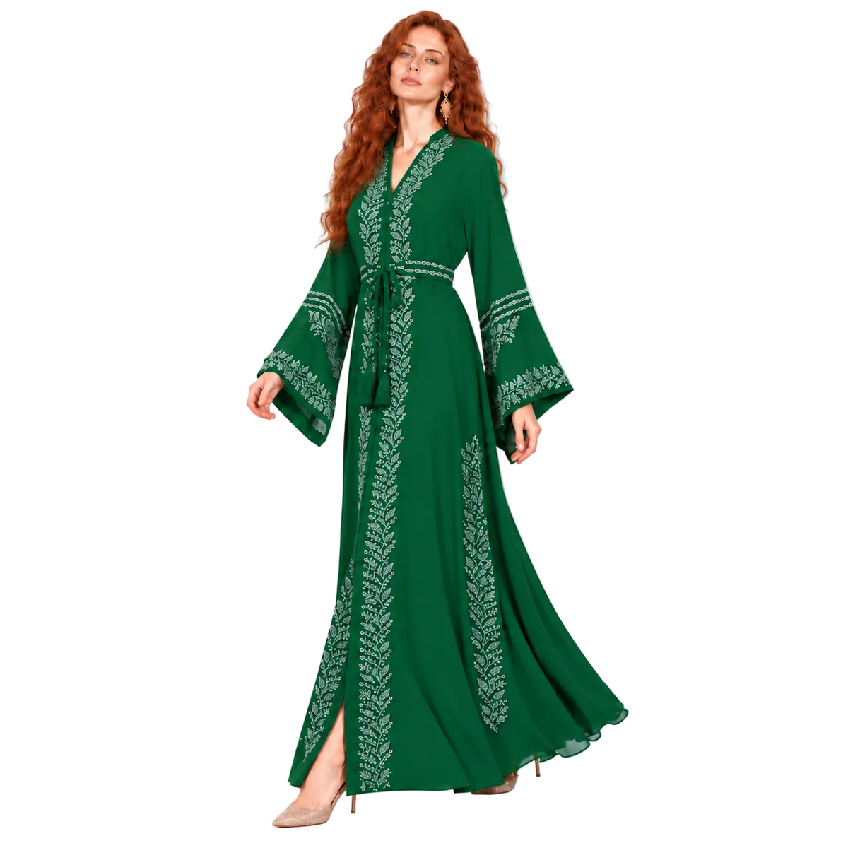 Emerald Green Embroidered Elegant Lebaran Kaftan