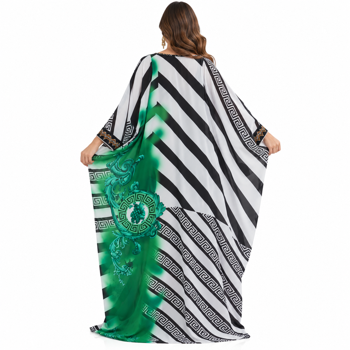 Emerald Geometric Printed Flowing Baju Kaftan