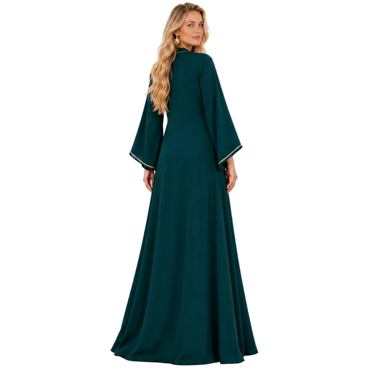 Emerald Green Gold Embroidered Gamis Kaftan