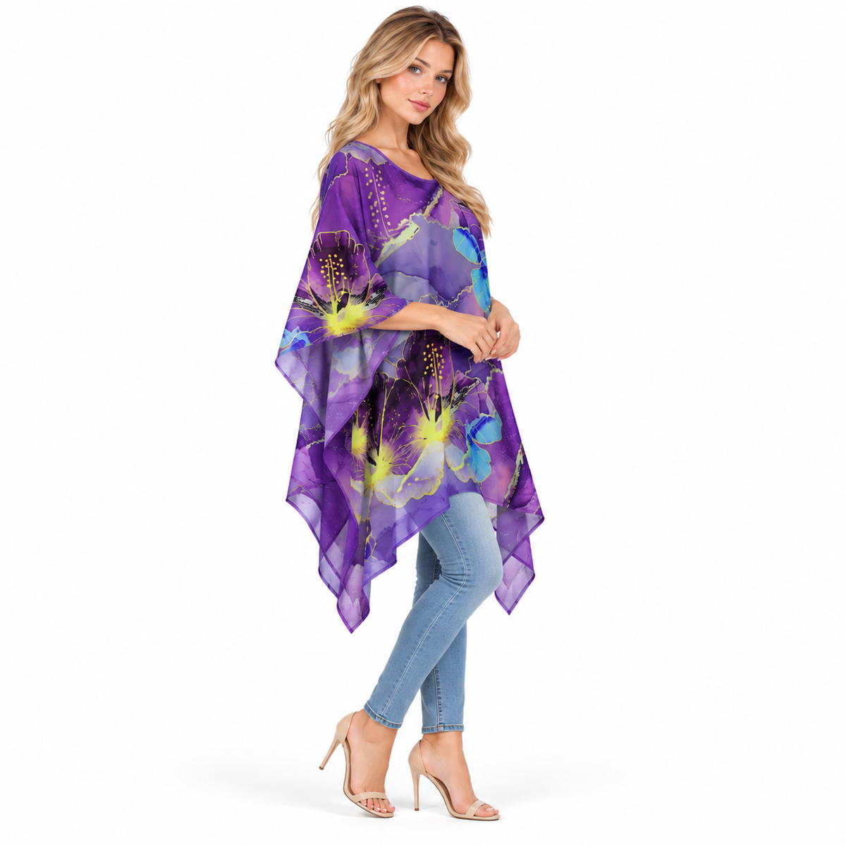 Elegant Purple Floral Print Kaftan Top