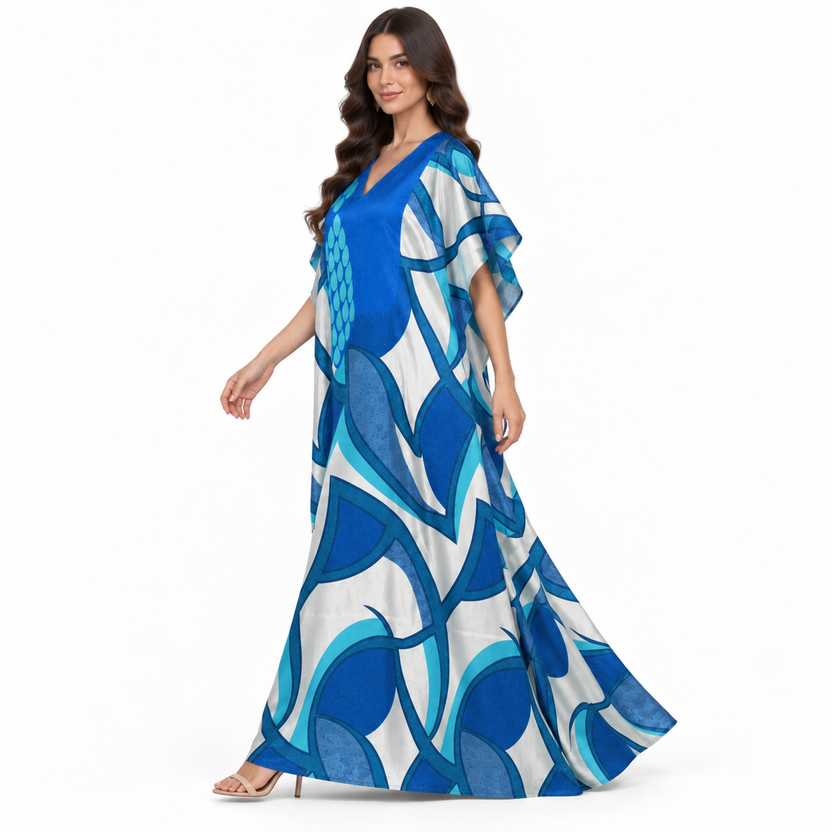 Blue Abstract Print Flowing Baju Kaftan