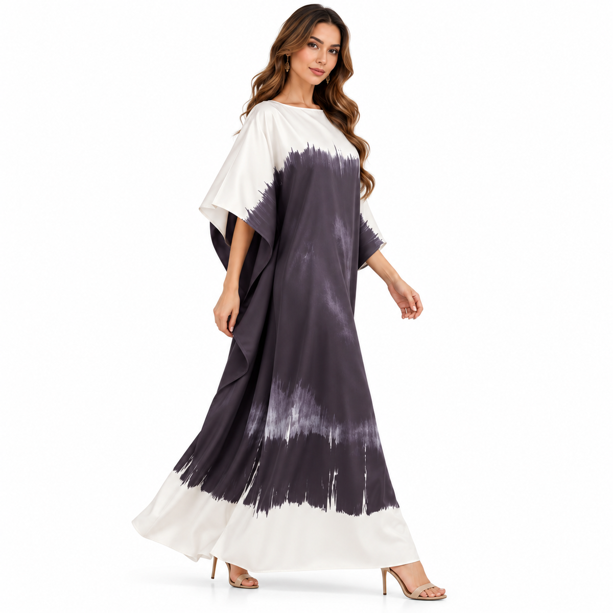 Off White Charcoal Brushstroke Baju Kaftan