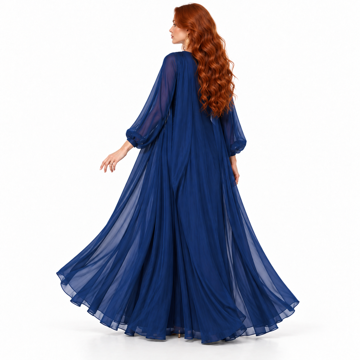 Elegant Dark Blue Flowing Lebaran Kaftan