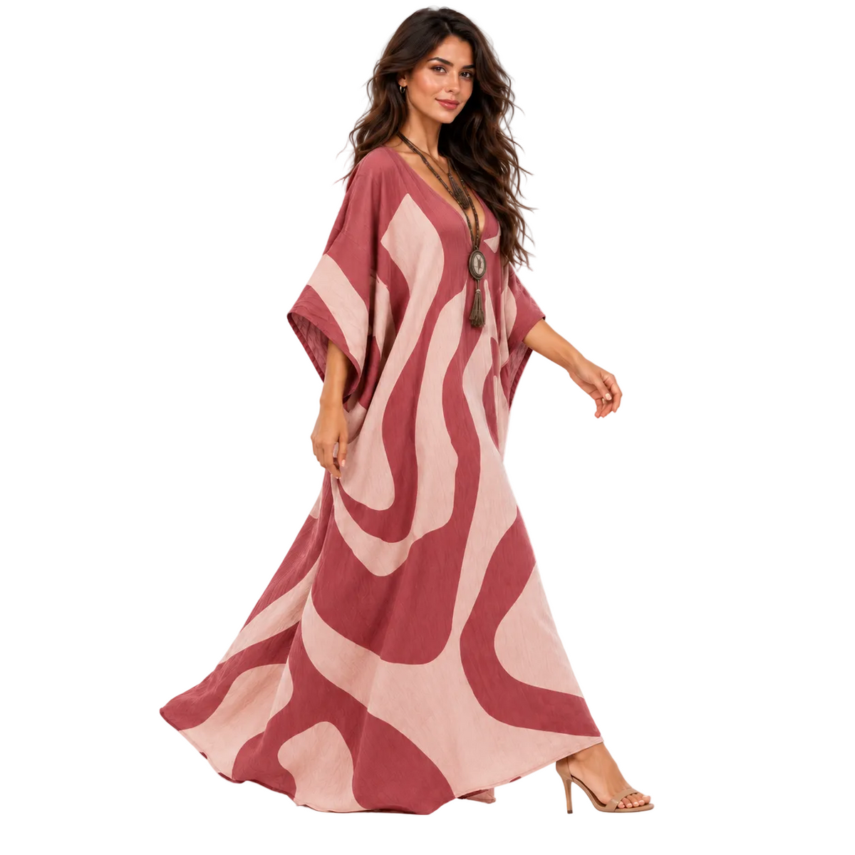 Elegant Rose Abstract Printed Linen Kaftan