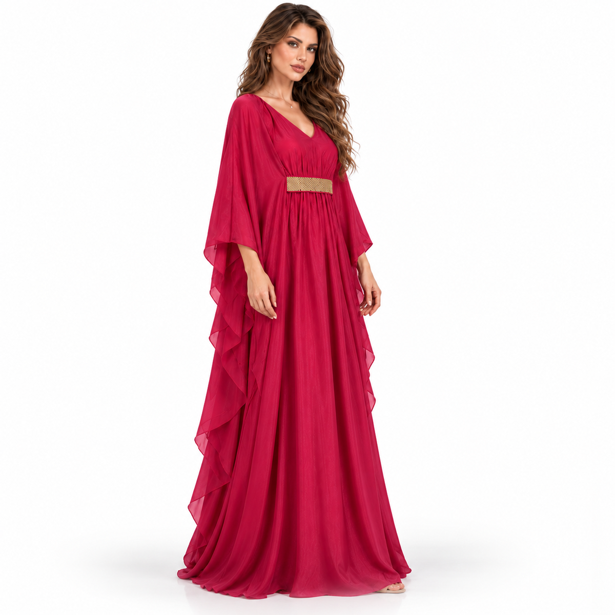 Fuchsia Gold Belt Flowing Elegant Kaftan
