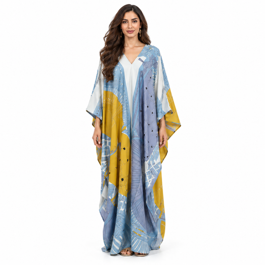 Blue Mustard Geometric pakistani Beach Kaftan