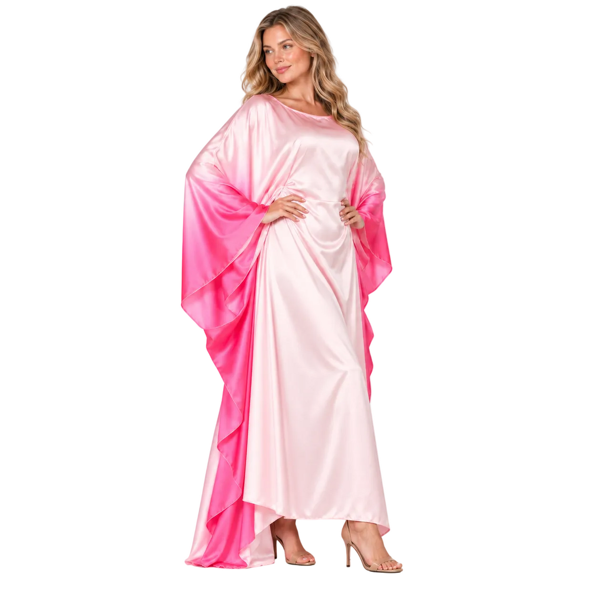Blush Pink Ombre Silk Satin Kaftan