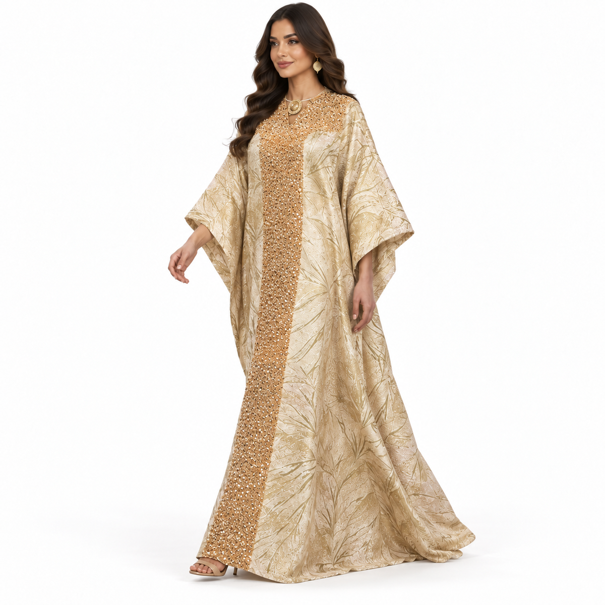 Champagne Gold Jacquard Sequin Baju Kaftan