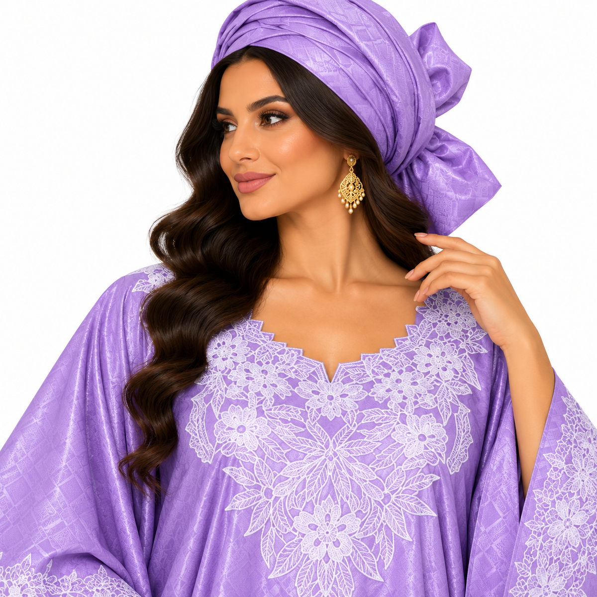 Lavender White Embroidered Luxury Baju Kaftan