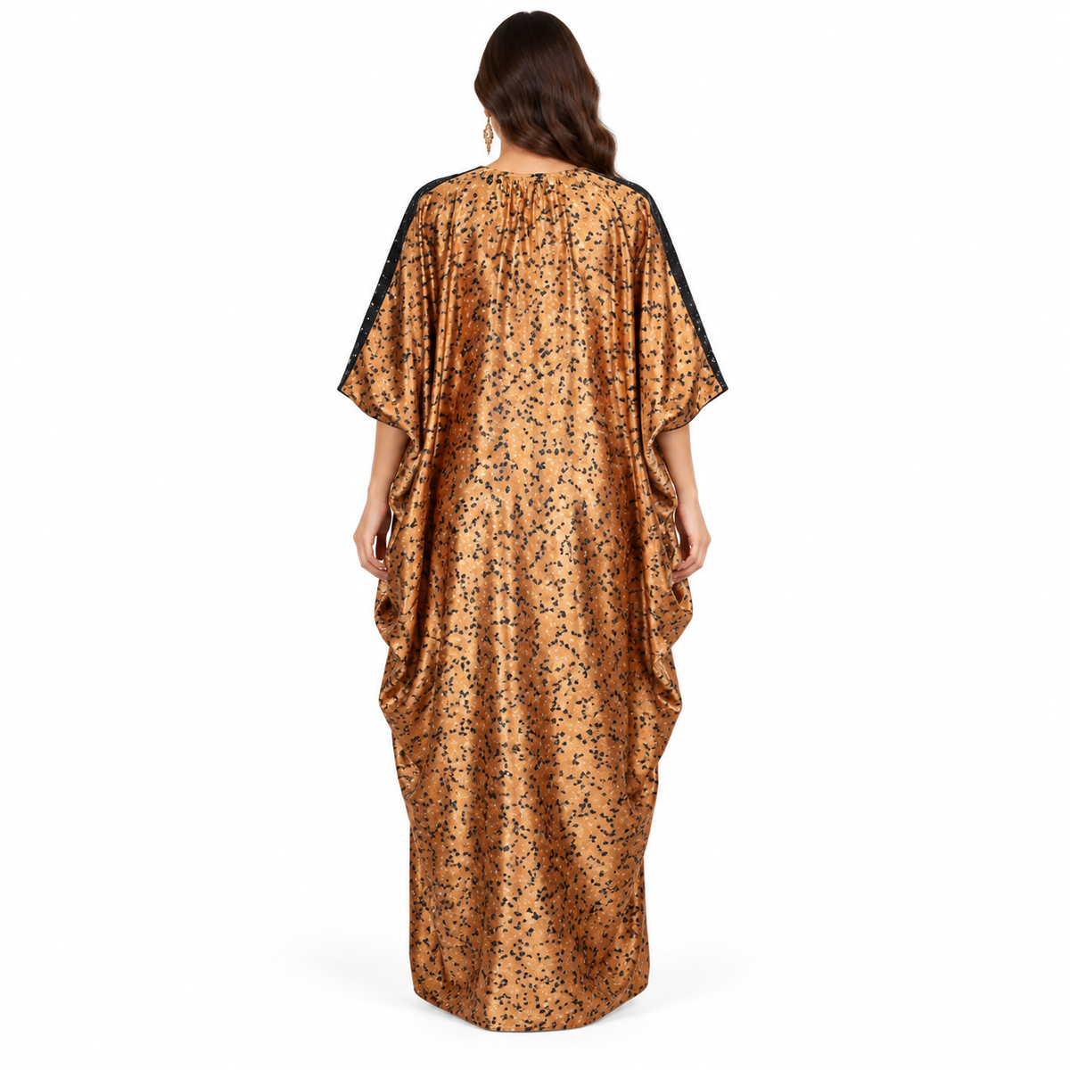 Brown Black Printed Satin Baju Kaftan