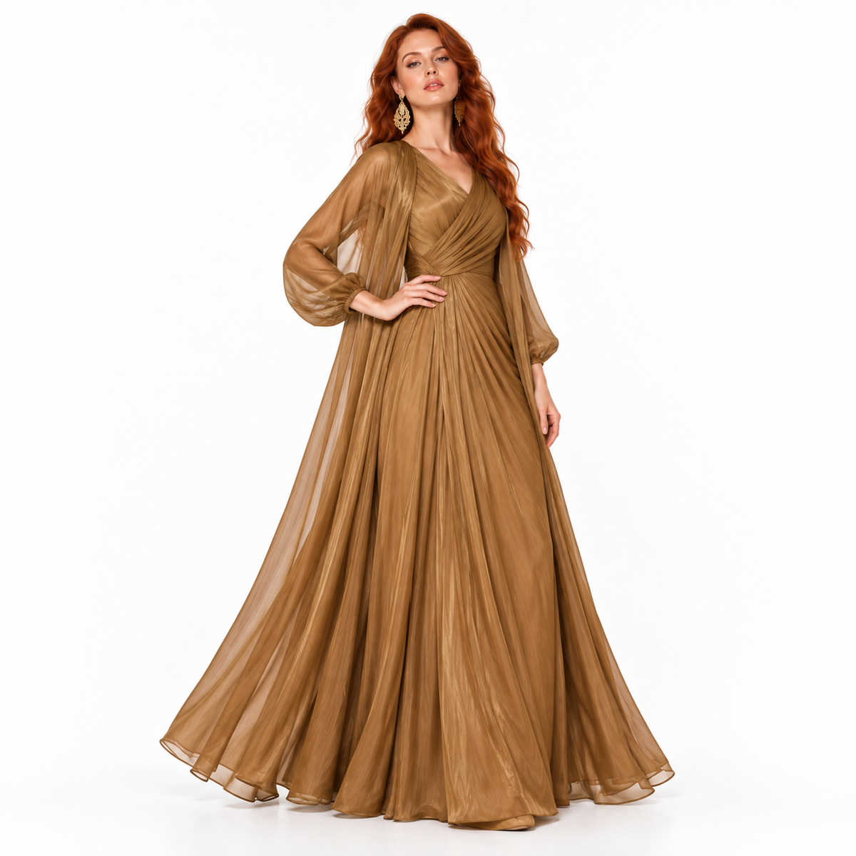 Elegant Light Coffee Flowing Lebaran Kaftan