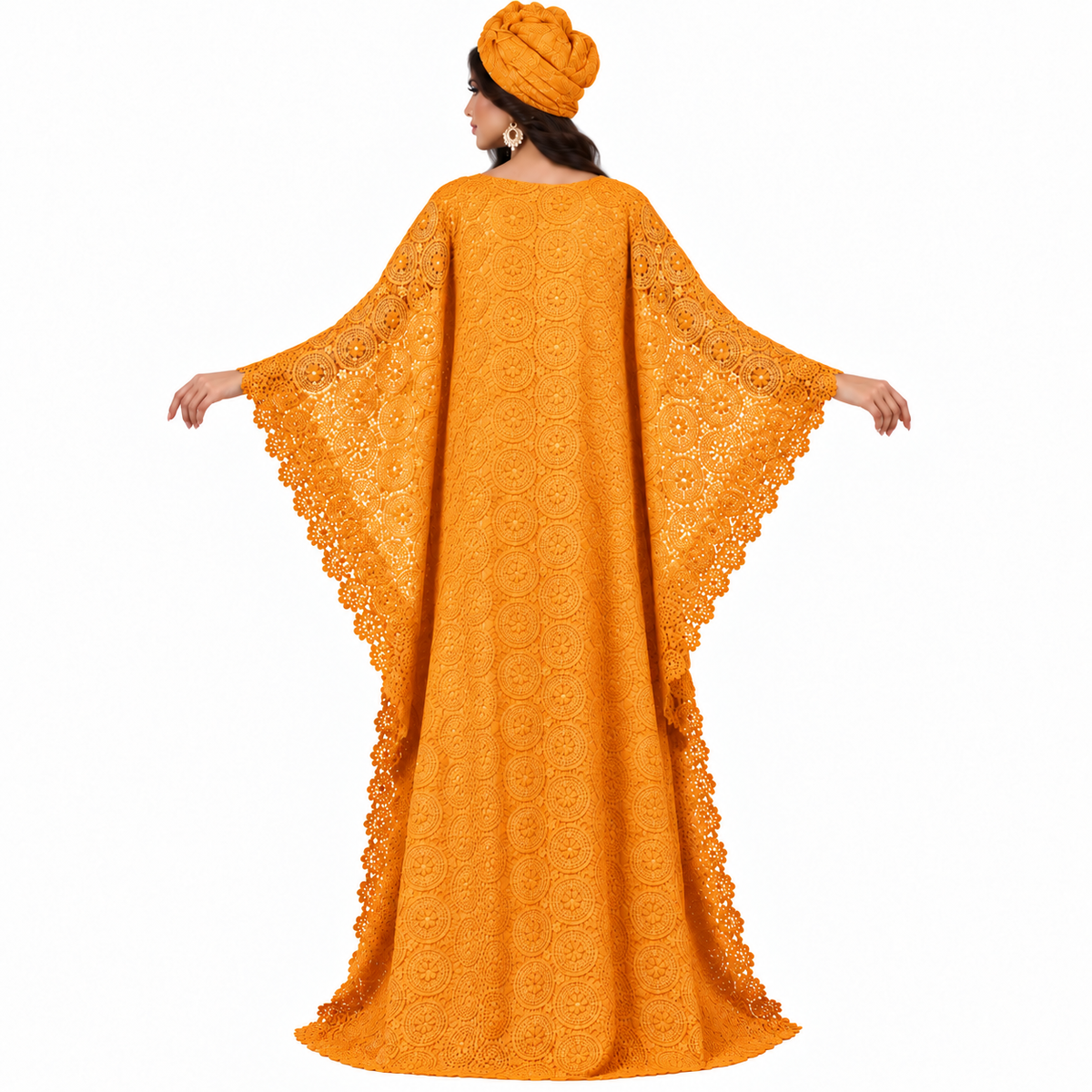 Golden Orange Lace Baju Kaftan Dress